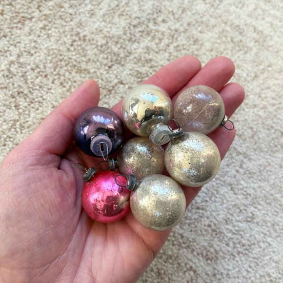 Vintage Lot of 24 Small Feather Tree Mercury Glass Ornaments Tiny Unsilvered - Picture 5 of 5